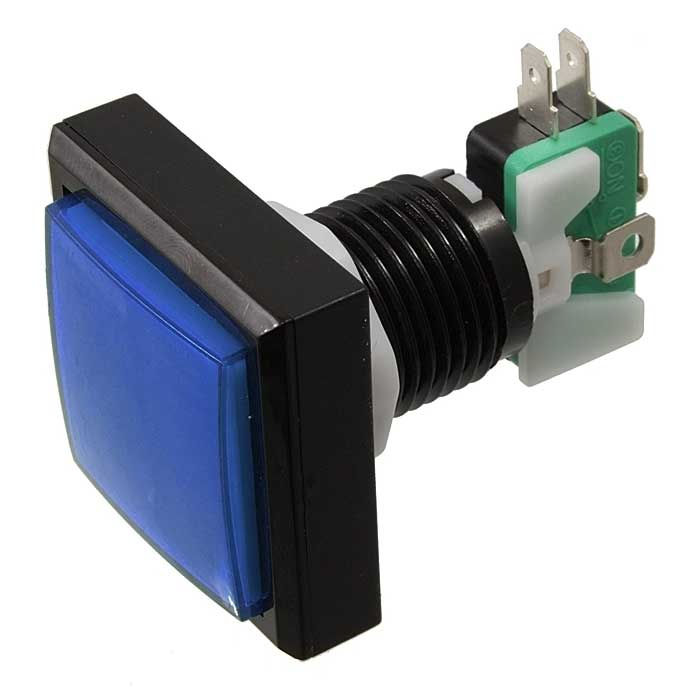 Кнопка GMSI квадратная RUICHI 2B-S с LED подсветкой 12 В, 5 А, 30 мОм, 250 В, NO(NC)+NC(NO), синяя фото 1