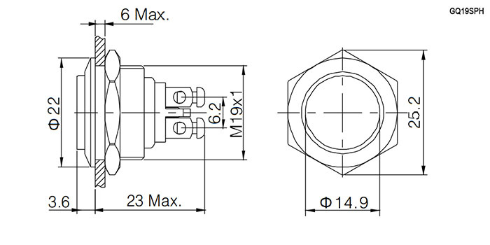 Кнопка антивандальная RUICHI GQ19SPH-10Z/N, OFF-ON, рабочая температура -25…+55 °C, никелированная латунь фото 2