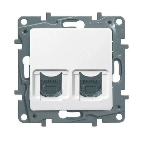 Розетка 672255  2-я комп. 2*RJ45 Cat.5e UTP бел с/у (без рамки) Legrand ETIKA фото 1