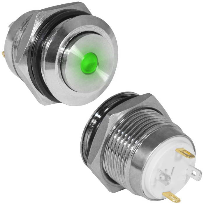 Кнопка антивандальная RUICHI GQ16H-10/J/G/N, OFF-(ON), рабочая температура -25…+55 °C, никелированная латунь фото 1