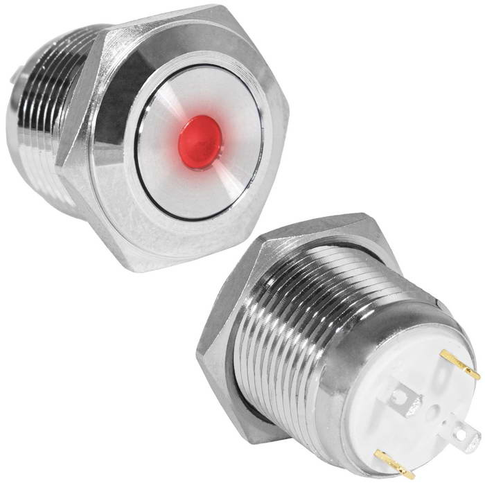 Кнопка антивандальная RUICHI GQ16F-10D/J/R/N, OFF-(ON), рабочая температура -25…+55 °C, никелированная латунь фото 1