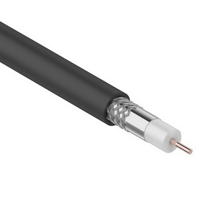 Кабель коаксиальный RG-6U RUICHI, CCS/Al/Al, 64%, 75 Ом, бухта 100 м, чёрный, OUTDOOR, для наружных работ фото 1