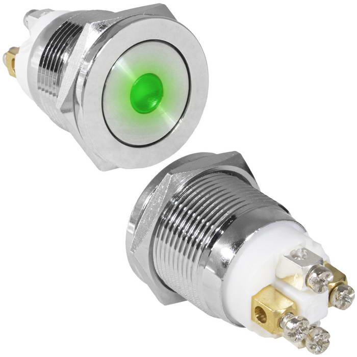Кнопка антивандальная RUICHI GQ19PF-10D/G/N, OFF-(ON), рабочая температура -25…+55 °C, никелированная латунь фото 1