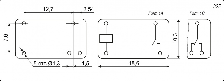 Электромагнитное реле RUICHI 32F (N/O) 24VDC 5A, SPST фото 2