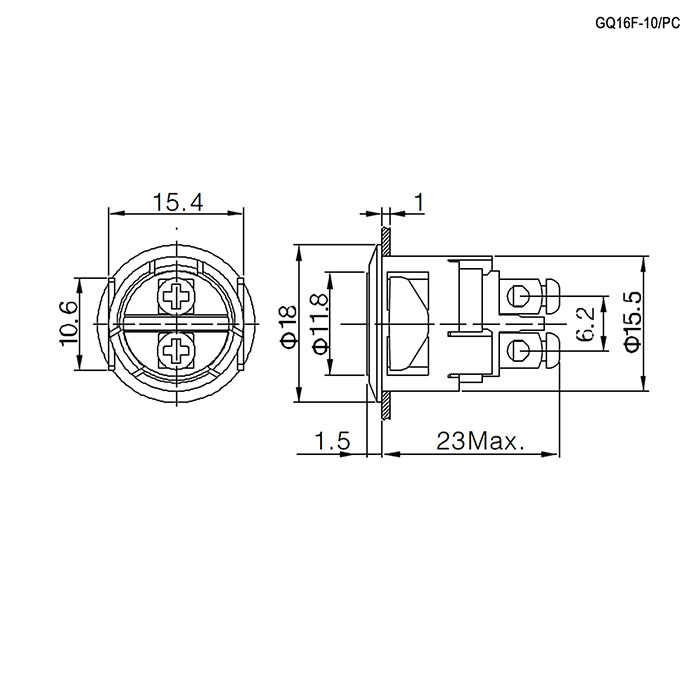 Кнопка антивандальная RUICHI GQ16F-10/PC, OFF-(ON), рабочая температура -25…+55 °C, корпус PBT+PC UV фото 2