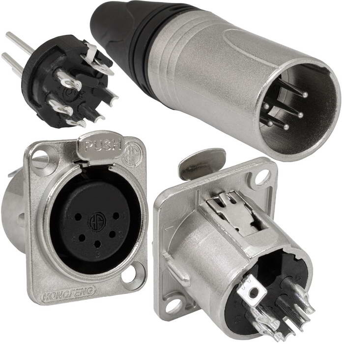 Разъём микрофонный XLR RUICHI TD-397 5-контактов с фиксатором комплект вилка + гнездо фото 1