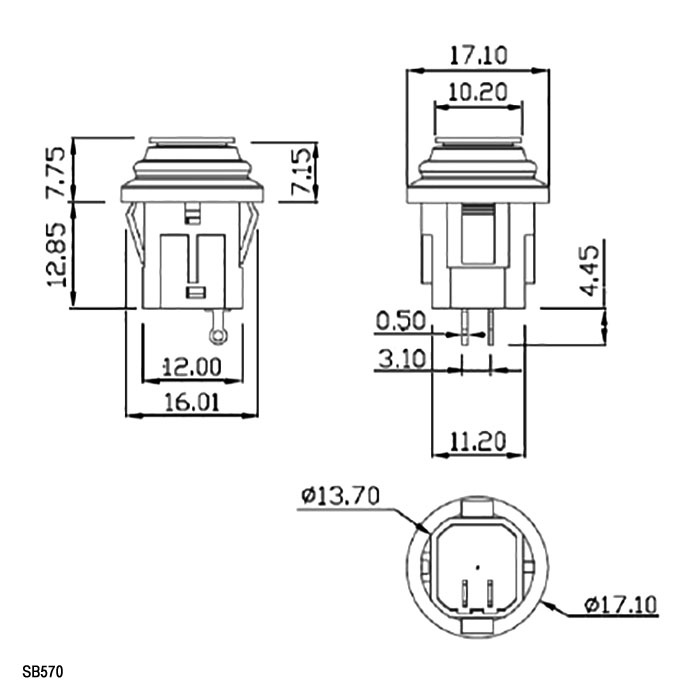 Кнопочный переключатель RUICHI SB570-R IP65, OFF-(ON), 2P, D-14 мм, 3 A, 250 В, 50 мОм, красный фото 2
