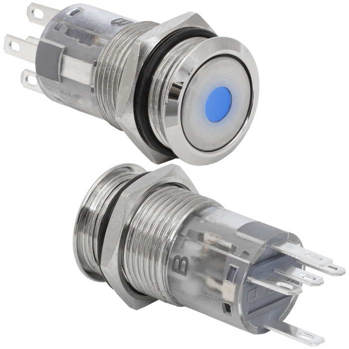 Кнопка антивандальная с подсветкой RUICHI LAS2-GQF-11ZD/B on-on, М16, IP65,   никелированная латунь фото 1