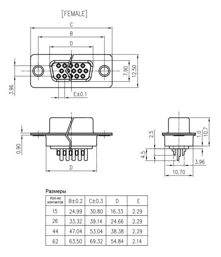 Разъём D-SUB RUICHI DHS-44F, 44 контакта фото 2
