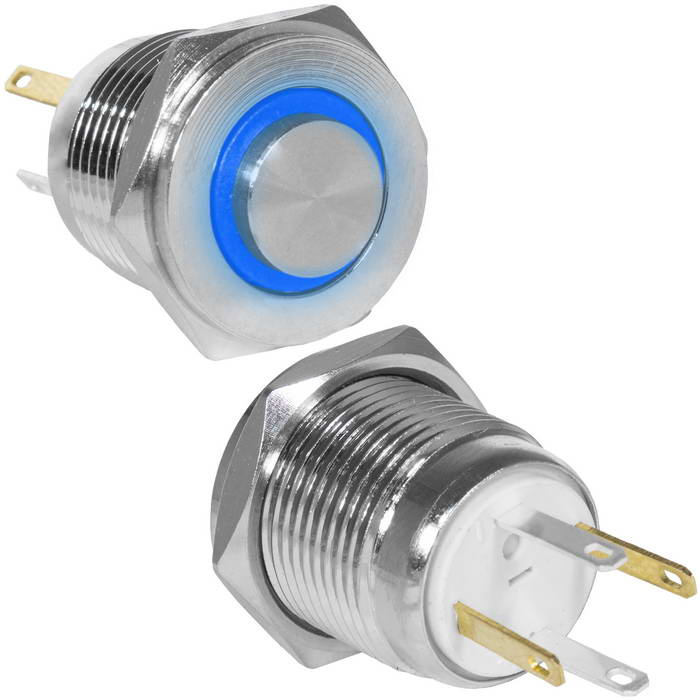Кнопка антивандальная RUICHI GQ16PH-10E/JL/B/N, OFF-(ON), рабочая температура -25…+55 °C, никелированная латунь фото 1
