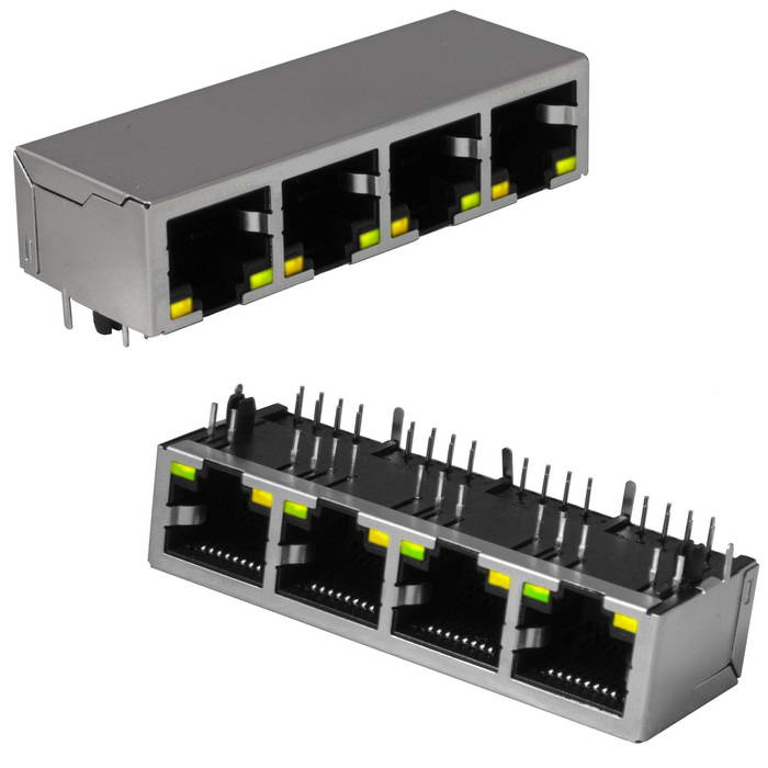 Блок сетевых розеток RJ 10P8C FTP RUICHI c LED индекацией, 4 гнезда фото 1