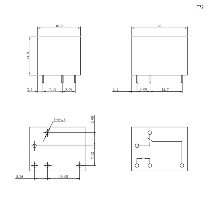 Электромагнитное реле RUICHI T72 12VDC (843) 10A, монтаж DIP фото 2