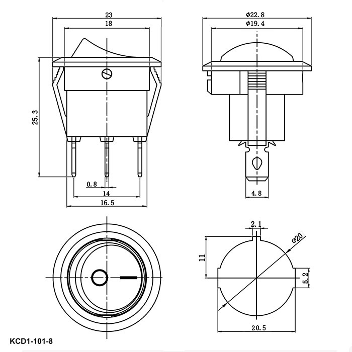 Клавишный переключатель RUICHI KCD1-101N-C3-BL/3P, ON-OFF, 3 контакта, синий фото 2