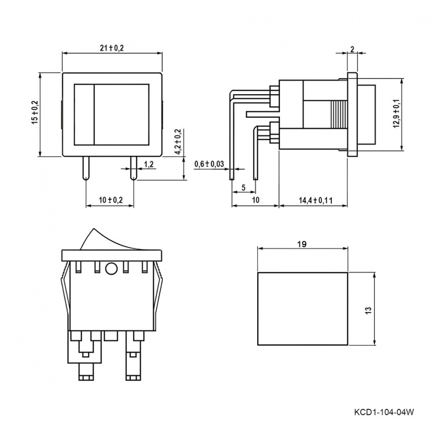 Клавишный переключатель RUICHI KCD1-104-04W ON-OFF 5A 250VAC 4 контакта, черный фото 2