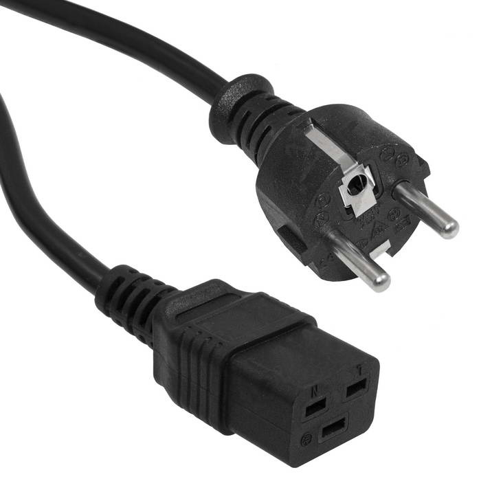 Шнур сетевой 3-х полюсный RUICHI SCZ, гнездо прямое IEC C19 - вилка прямая Schuko, 1.8 м, 3x1.5 мм2, 16 A фото 1