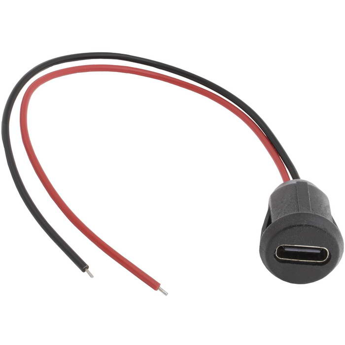 Разъём TYPE-C-2Pin-D RUICHI, длина кабеля 155 мм, 2 контакта под пайку, 5 А, 5 В, корпус пластиковый черный фото 1