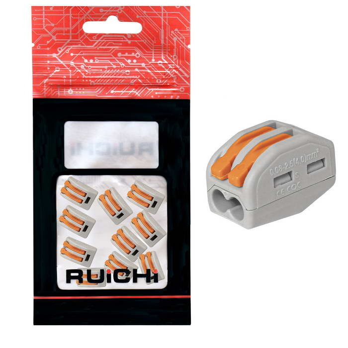 Клемма зажимная соединительная 2-контактная RUICHI 222-412, 24 А, 250 В, PA66, упаковка 10 шт. фото 1