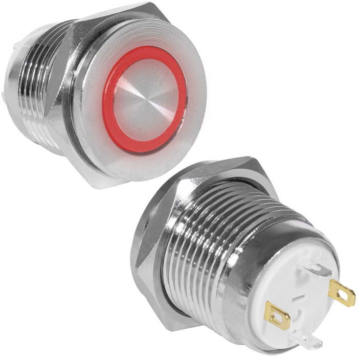 Кнопка антивандальная RUICHI GQ16PF-10E/J/R/N, OFF-(ON), рабочая температура -25…+55 °C, никелированная латунь фото 1