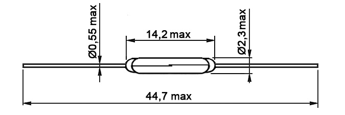 Геркон RUICHI 1402, МДС срабатывания 20-30 А, 500 Гц, 100 В, 0.5 А, 10 Вт, 100 мОм, -60...+125 °C фото 2