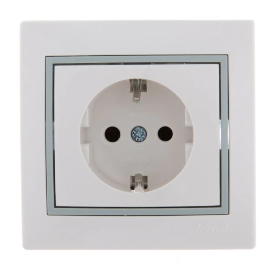 Розетка 701-0215-122  1-ая з/к бел с серой вст. с/у керам.осн.Lezard МИРА фото 1