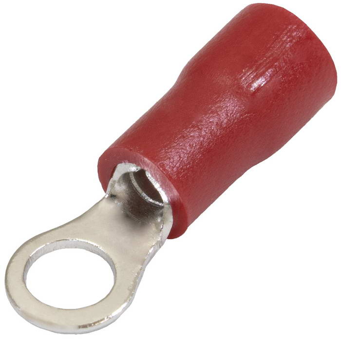 Наконечник кольцевой изолированный RUICHI RVS1.25-3.7, 19 А, 22-16 AWG, красный, латунь луженая фото 1