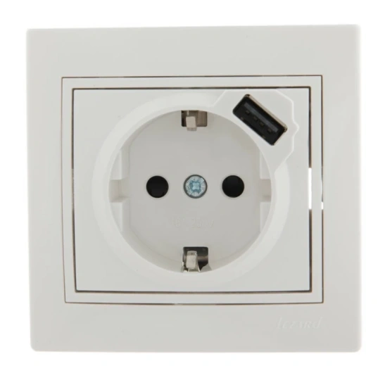 Розетка 701-0202-181  1-ая с з/к + USB разъем белая с/у Lezard МИРА фото 1