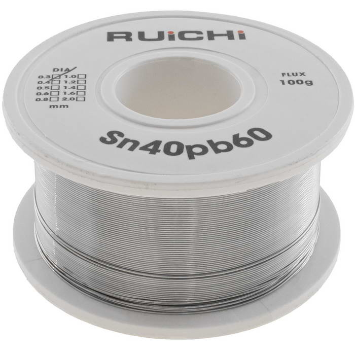 Припой оловянно-свинцовый RUICHI Sn/Pb, 40%/60%, диаметр 0.3 мм, 100 г, с флюсом фото 1