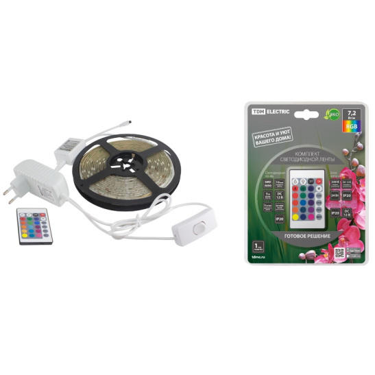 Комплект ленты светодиодной TDM (SQ0331-0226) 5м, 30 LED, 7,2 Вт/м, 12 В, RGB, IP20 фото 1