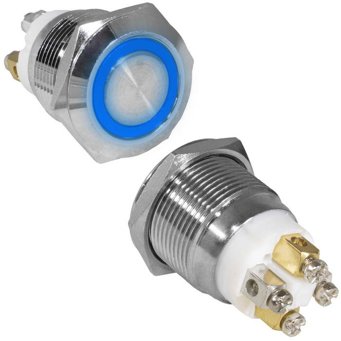 Кнопка антивандальная RUICHI GQ19F-10E/B/N, OFF-(ON), рабочая температура -25…+55 °C, никелированная латунь фото 1