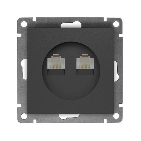 Розетка "АФИНА" (A1086-Gr	) компьютерная двухместная RJ45 графит с/у (без рамки) УНИВЕРСАЛ фото 1