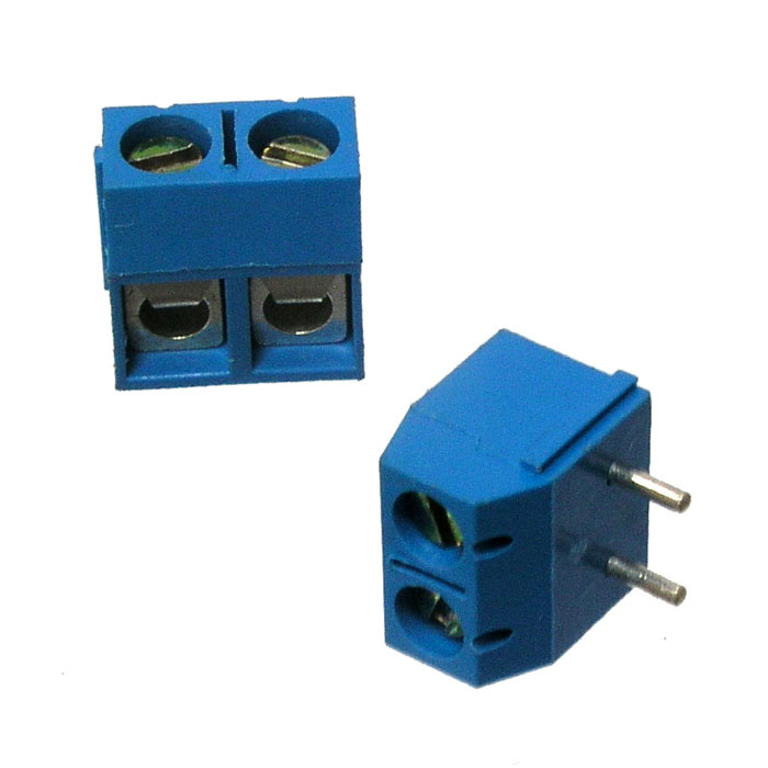 Винтовой модульный клеммный блок RUICHI RG301R-5.0-02P, угловой, угол 90°, на плату, 2 контакта, шаг 5.00 мм фото 1