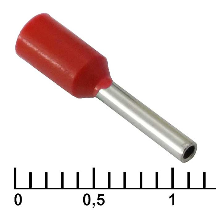 Наконечник на кабель RUICHI DN00708, красный, 1.2x8 мм, 0.75 мм2 фото 1