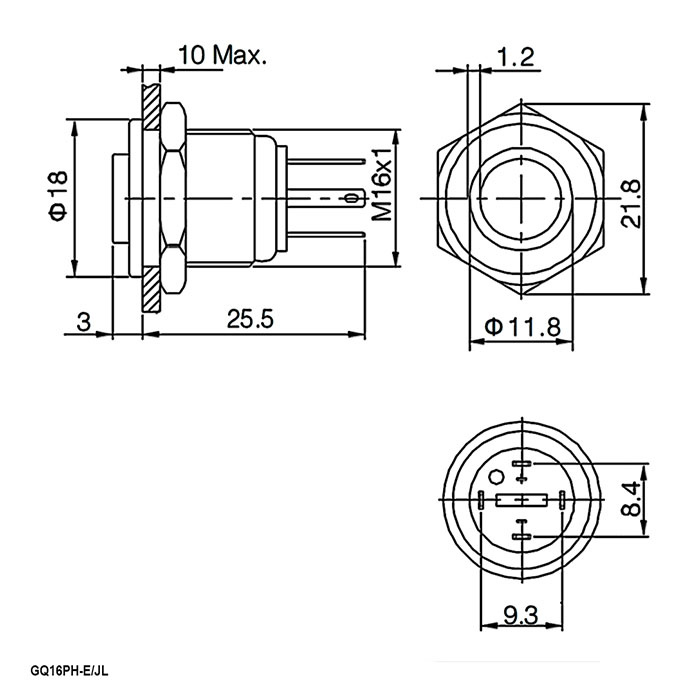 Кнопка антивандальная RUICHI GQ16PH-10E/JL/G/N, OFF-(ON), рабочая температура -25…+55 °C, никелированная латунь фото 2