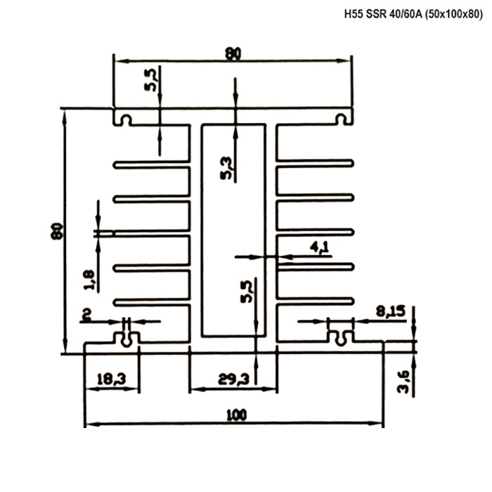 Радиатор для однофазного SSR RUICHI H55, 40/60А, алюминиевый фото 2