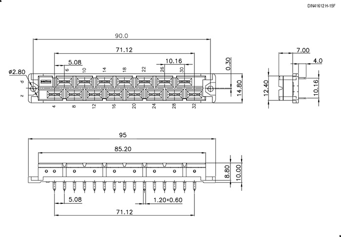 Разъём DIN RUICHI DIN41612 H-15F, 15 контактов фото 2
