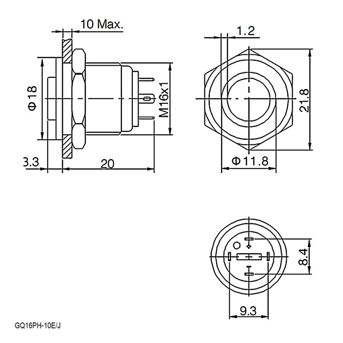 Кнопка антивандальная RUICHI GQ16PH-10ZE/J/G/N, OFF-ON, рабочая температура -25…+55 °C, никелированная латунь фото 2