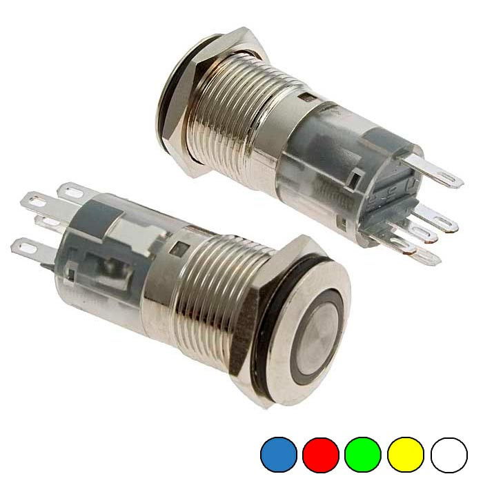 Кнопка антивандальная с подсветкой RUICHI LAS2-GQF-11E/R on-(on), М16, IP65,  никелированная латунь фото 1