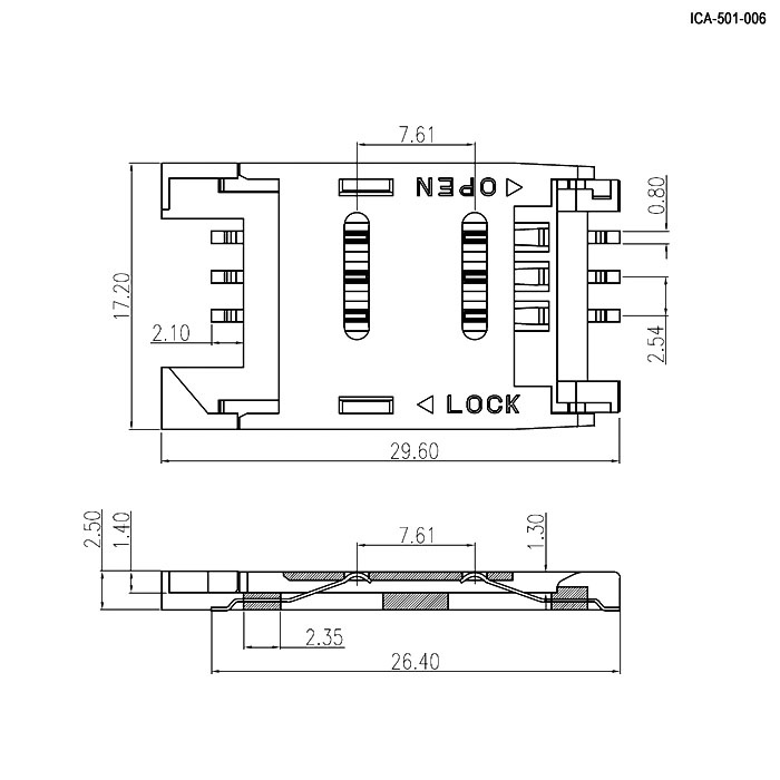 Держатель SIM RUICHI ICA-501-006 (KSI-06211-AP) 6PI, 2Х3 - 6 контактов фото 2