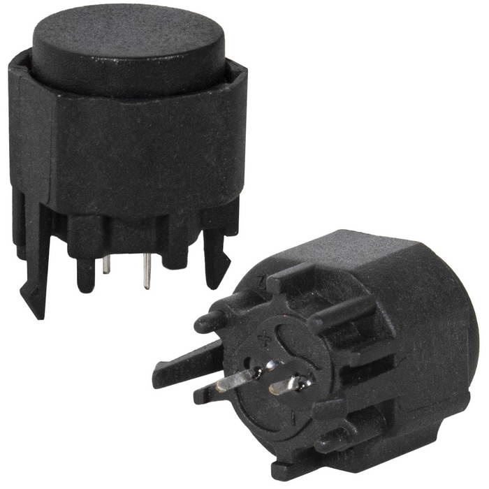 Миниатюрная кнопка без фиксации RUICHI KS12-P1.5-BBN-5N-S, 2 контакта, круглая, корпус черный, кнопка черная фото 1