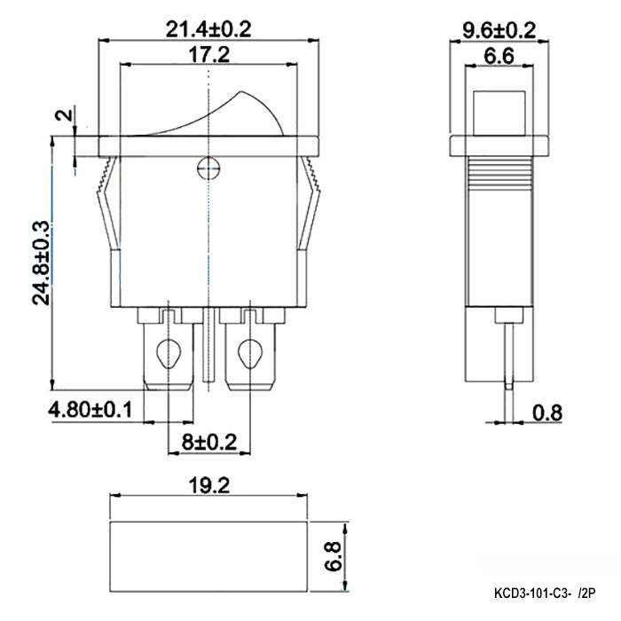 Клавишный переключатель RUICHI KCD3-101-C3-R/2P, ON-OFF фото 2