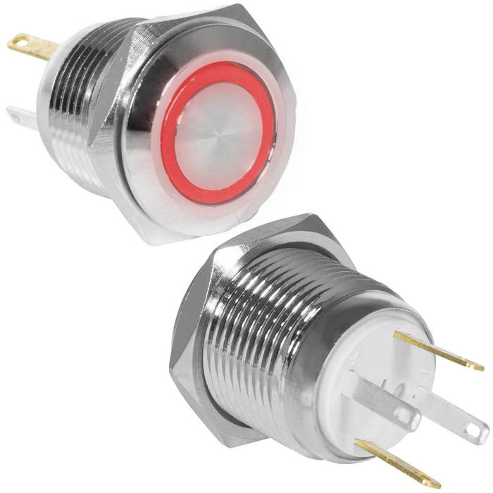 Кнопка антивандальная RUICHI GQ16F-10E/JL/R/N, OFF-(ON), рабочая температура -25…+55 °C, никелированная латунь фото 1