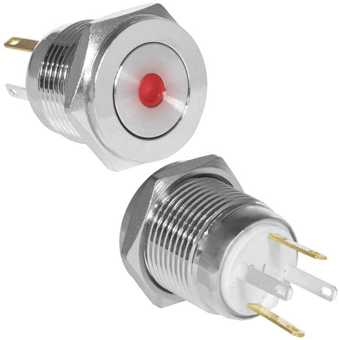 Кнопка антивандальная RUICHI GQ16PF-10D/JL/R/N, OFF-(ON), рабочая температура -25…+55 °C, никелированная латунь фото 1