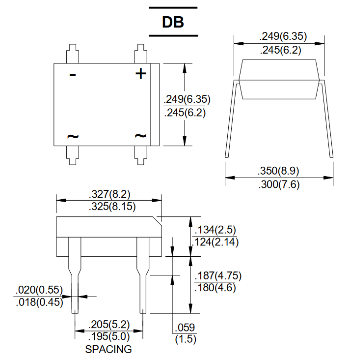 DF04M SEP однофазный диодный мост, 200 В, 1 А, DB фото 2
