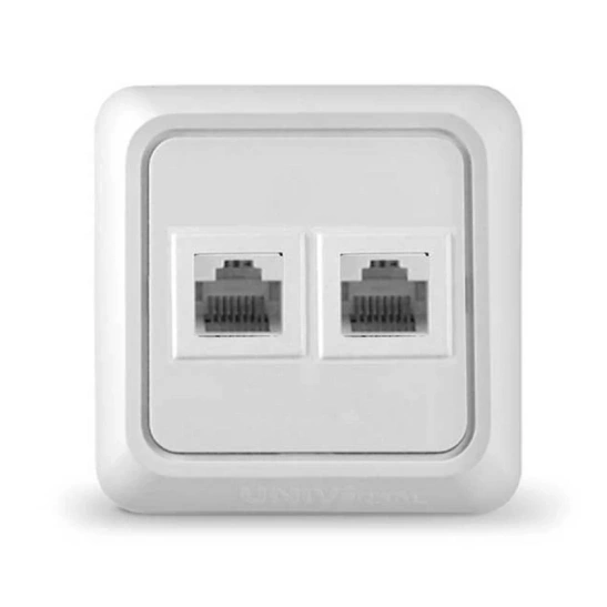 Розетка 1076 компьютерная 2-х местная RJ45, белая о/у "ОЛИМП" УНИВЕРСАЛ фото 1
