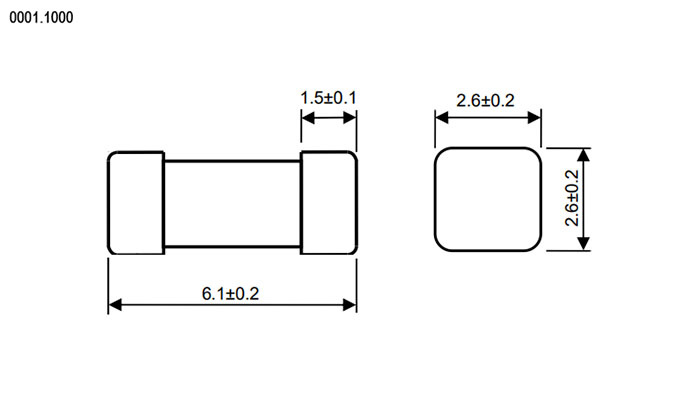 Предохранитель в SMD корпусе RUICHI 1.1010, 2.6х2.6х6.1 мм, 0.5 А, 125 В, -55...+125 °C, корпус керамический, с плавкой вставкой фото 2