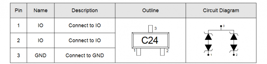 PESD1CAN Elecsuper защитная диодная сборка 24 В, 26.5 А, 450 Вт, SOT-23 фото 2