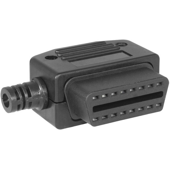 Разъем диагностический OBD RUICHI F11, OBD2-female, угловой, 16 контактов, 24 В, ABS пластик, цвет черный фото 1