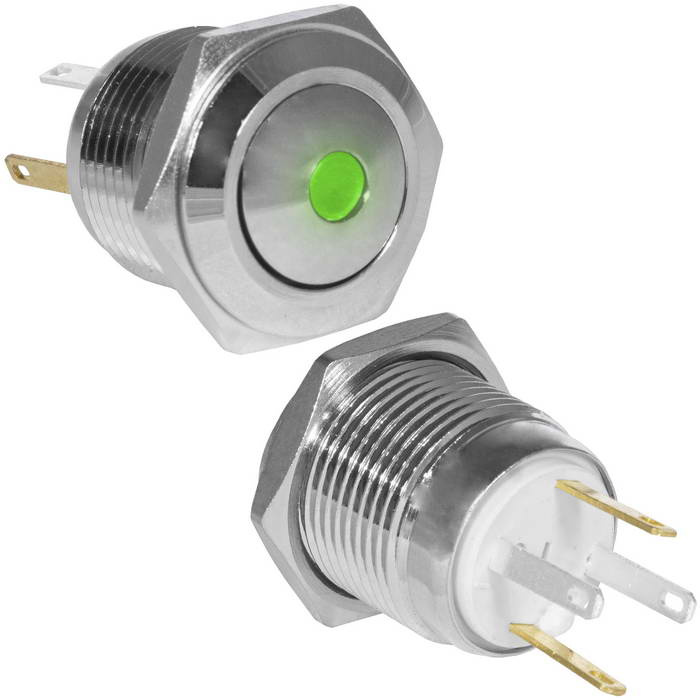 Кнопка антивандальная RUICHI GQ16B-10D/JL/G/N, OFF-(ON), рабочая температура -25…+55 °C, никелированная латунь фото 1
