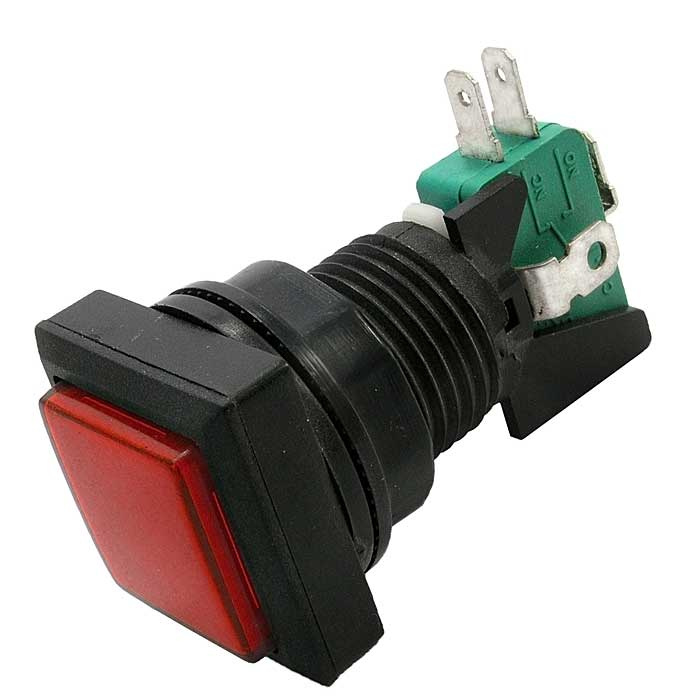 Кнопка GMSI квадратная RUICHI 5B-S с LED подсветкой 12 В, 5 А, 30 мОм, 250 В, NO(NC)+NC(NO), красная фото 1