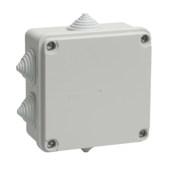 Коробка КМ41234 распаячная 100х100х50 мм О/П IP55 (RAL7035, 6 гермовводов) ИЭК фото 1